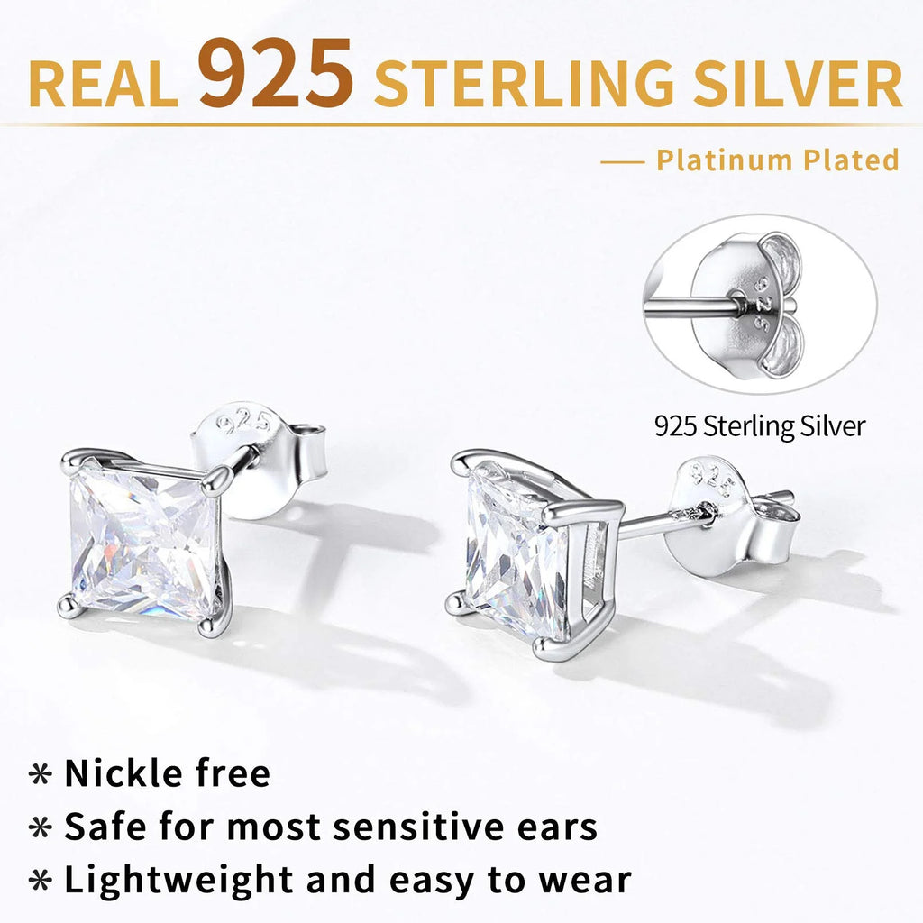 Elegant Women'S 925 Sterling Silver Stud Earrings with Sparkling Zirconia - Hypoallergenic, Screw-Back Design for Everyday & Special Occasions
