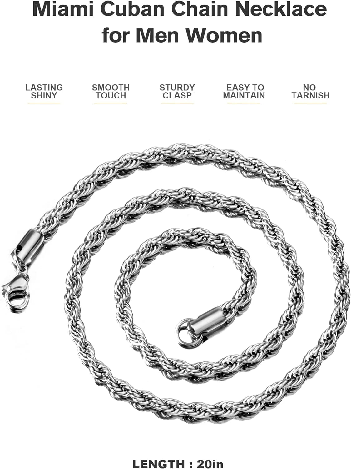 Gold Rope Chain for Men 2.5Mm 3Mm 4Mm 18K Gold Plated Stainless Steel Rope Chain Necklace for Mens Women