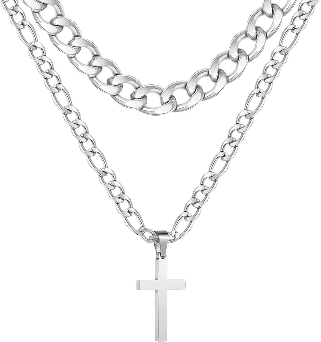 2025 Graduation Gifts for Him Teenages Teen Boyfriend Brother Son Grandson Graduates Silver Cross Necklace Pendant Chain Set Catholic Religious Christian Jewelry Gifts Ideas Age