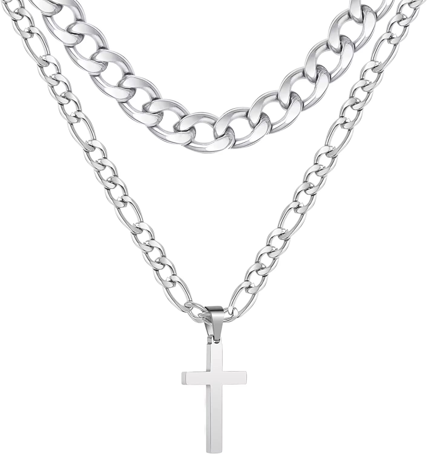 2025 Graduation Gifts for Him Teenages Teen Boyfriend Brother Son Grandson Graduates Silver Cross Necklace Pendant Chain Set Catholic Religious Christian Jewelry Gifts Ideas Age