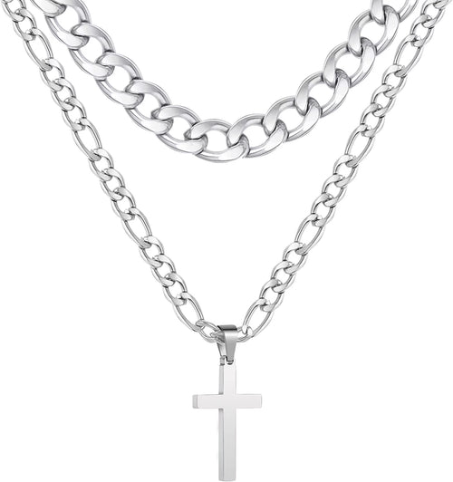 2025 Graduation Gifts for Him Teenages Teen Boyfriend Brother Son Grandson Graduates Silver Cross Necklace Pendant Chain Set Catholic Religious Christian Jewelry Gifts Ideas Age