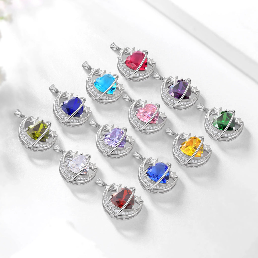 13MM Women Moon and Star Necklace Heart November Birthstone 925 Sterling Silver Sun and Moon Necklace Pendant Yellow Citrine Jewelry Christmas Valentines Mother'S Day Gift