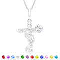 18K White Gold Plated Rose Cross Necklaces for Women Girls S925 Sterling Silver April Birthstone Pendant with Crystal Birthday Valentines Day Jewelry Gifts Teen Her Adults Kids Ideas Age