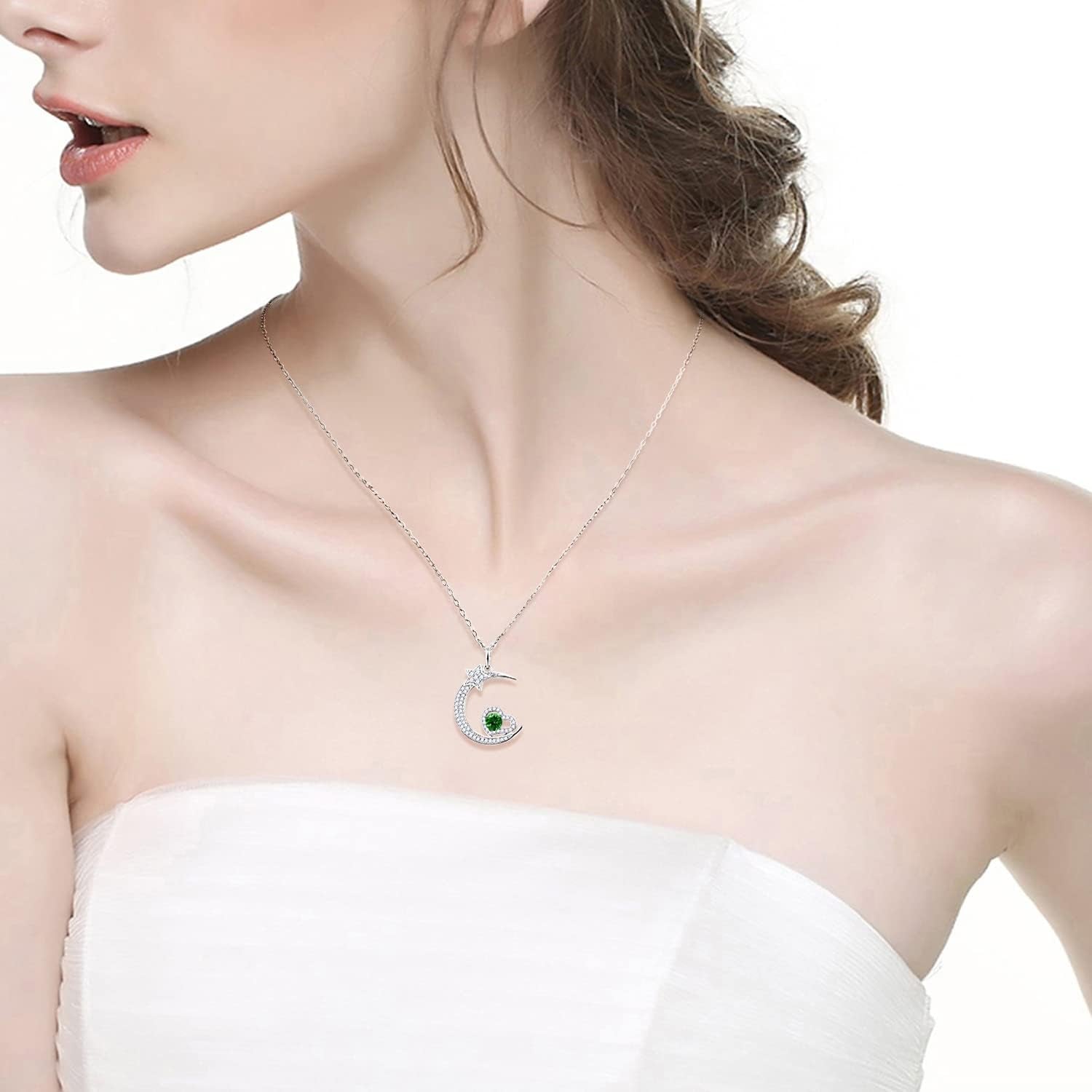 Birthday Gifts for Mom May Birthstones Necklace Emerald Jewelry I Love You to the Moon and Back Moon Shooting Star Jewelry Women Mother Sterling Silver