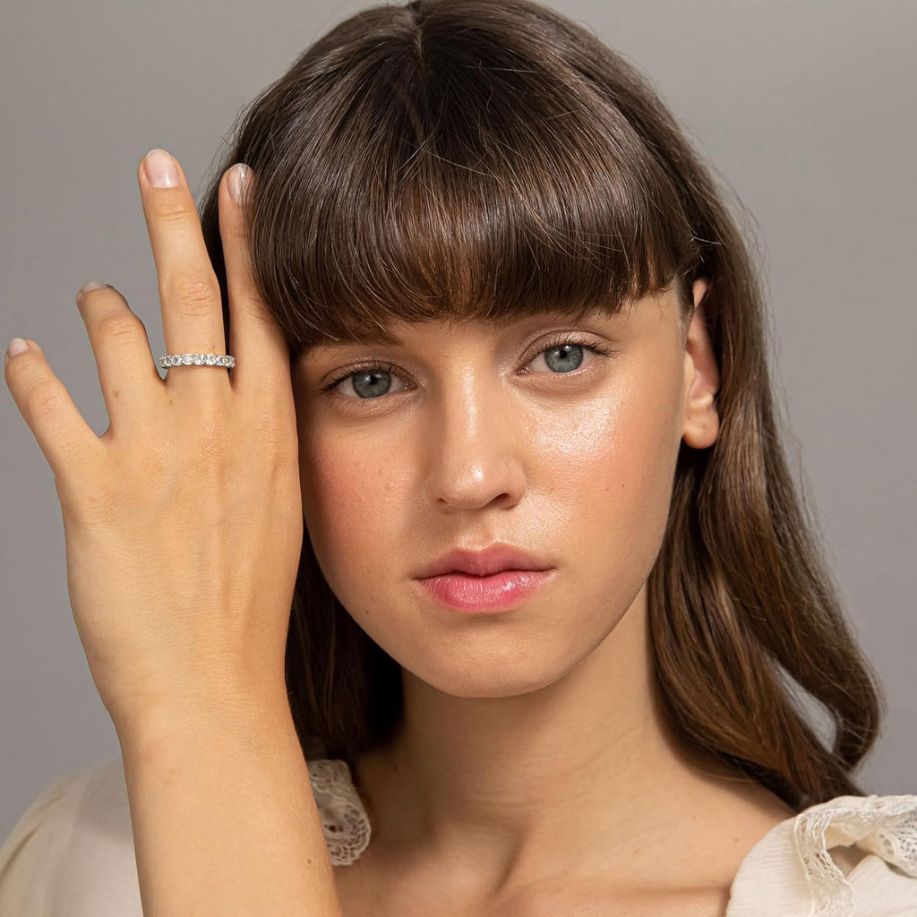 14K Gold Plated Eternity Ring for Women - Square-Cut Cubic Zirconia Rings - Stackable Love Wedding Band