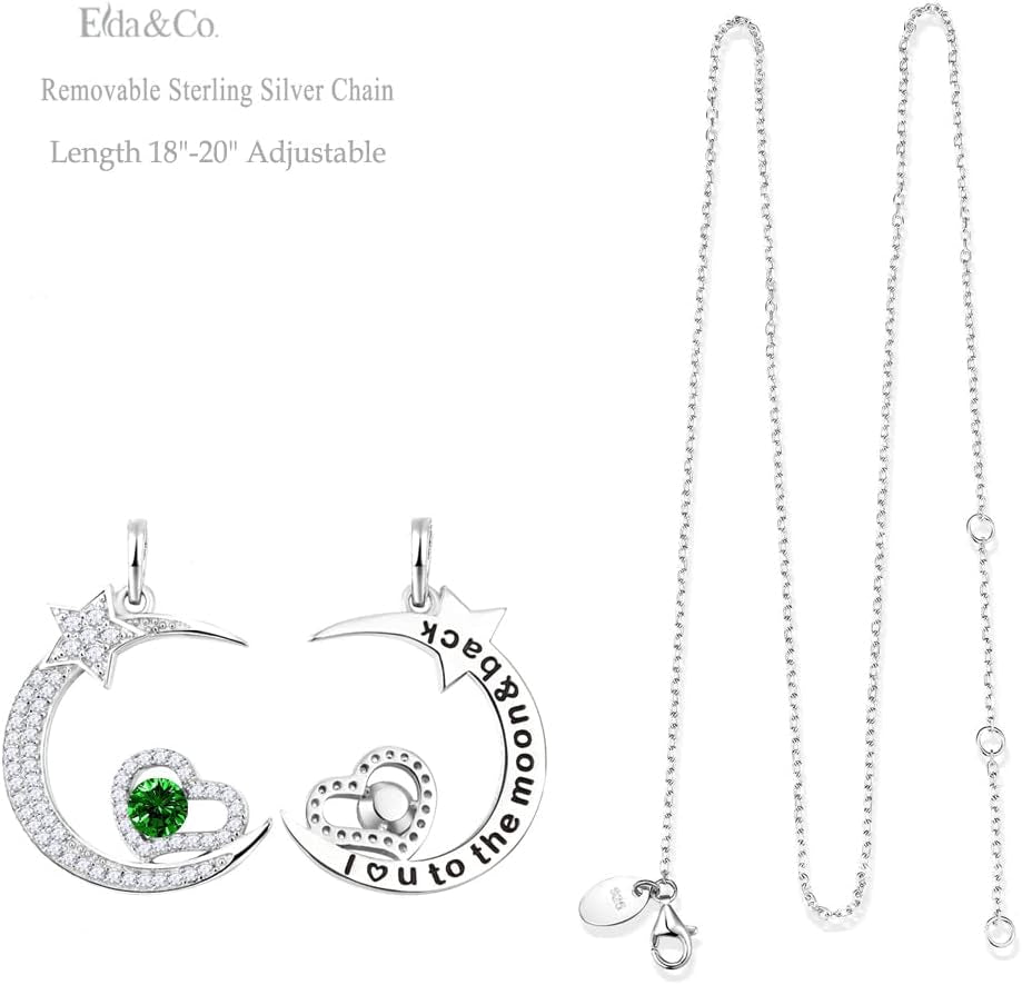 Birthday Gifts for Mom May Birthstones Necklace Emerald Jewelry I Love You to the Moon and Back Moon Shooting Star Jewelry Women Mother Sterling Silver