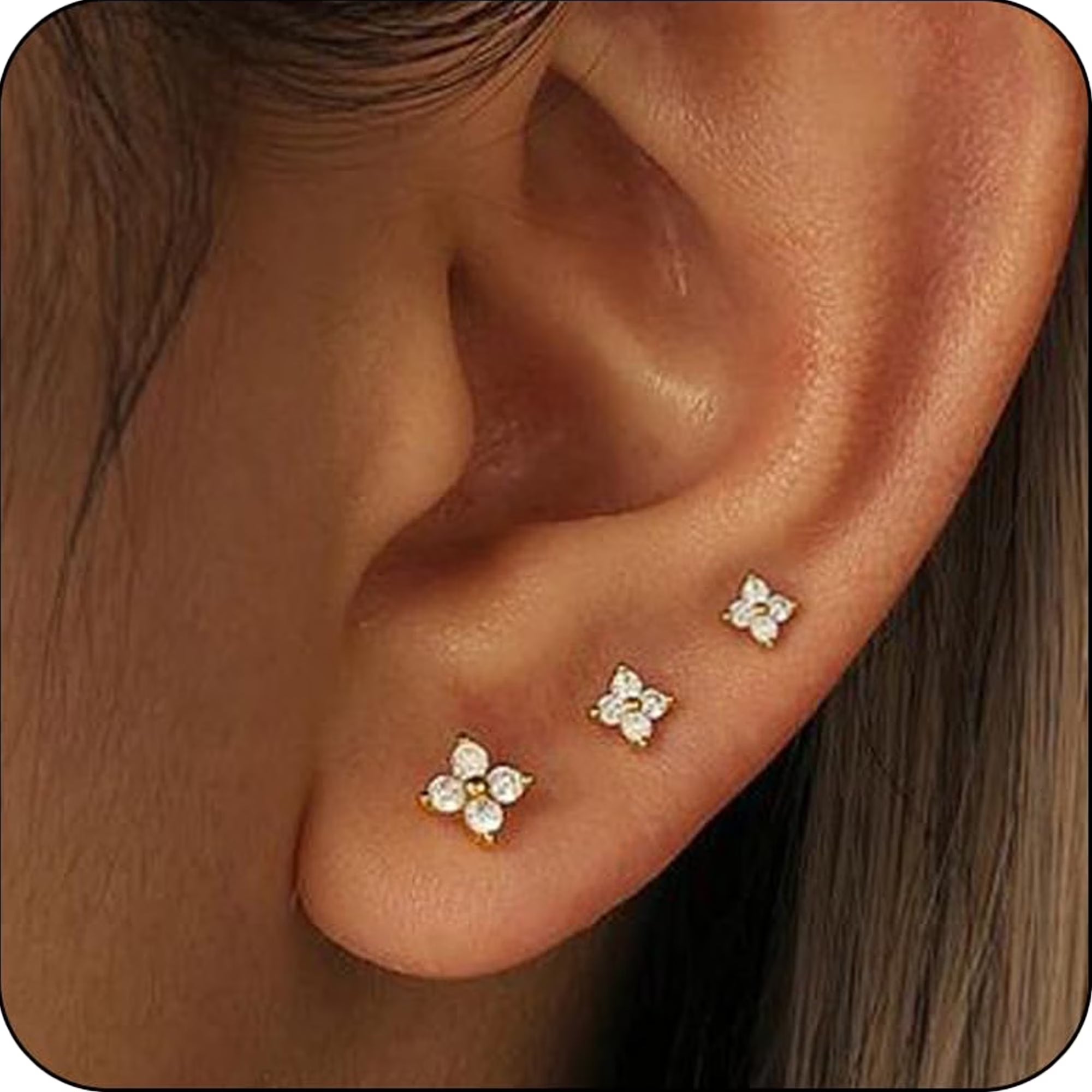 3 Pairs 18K Gold Plated Flower Stud Earrings for Women Hypoallergenic Post Earring Sets Birthday Valentines Day Jewelry Gifts Teen Girlfriend Wife Her Female Tween Daughter Adults Age Ideas