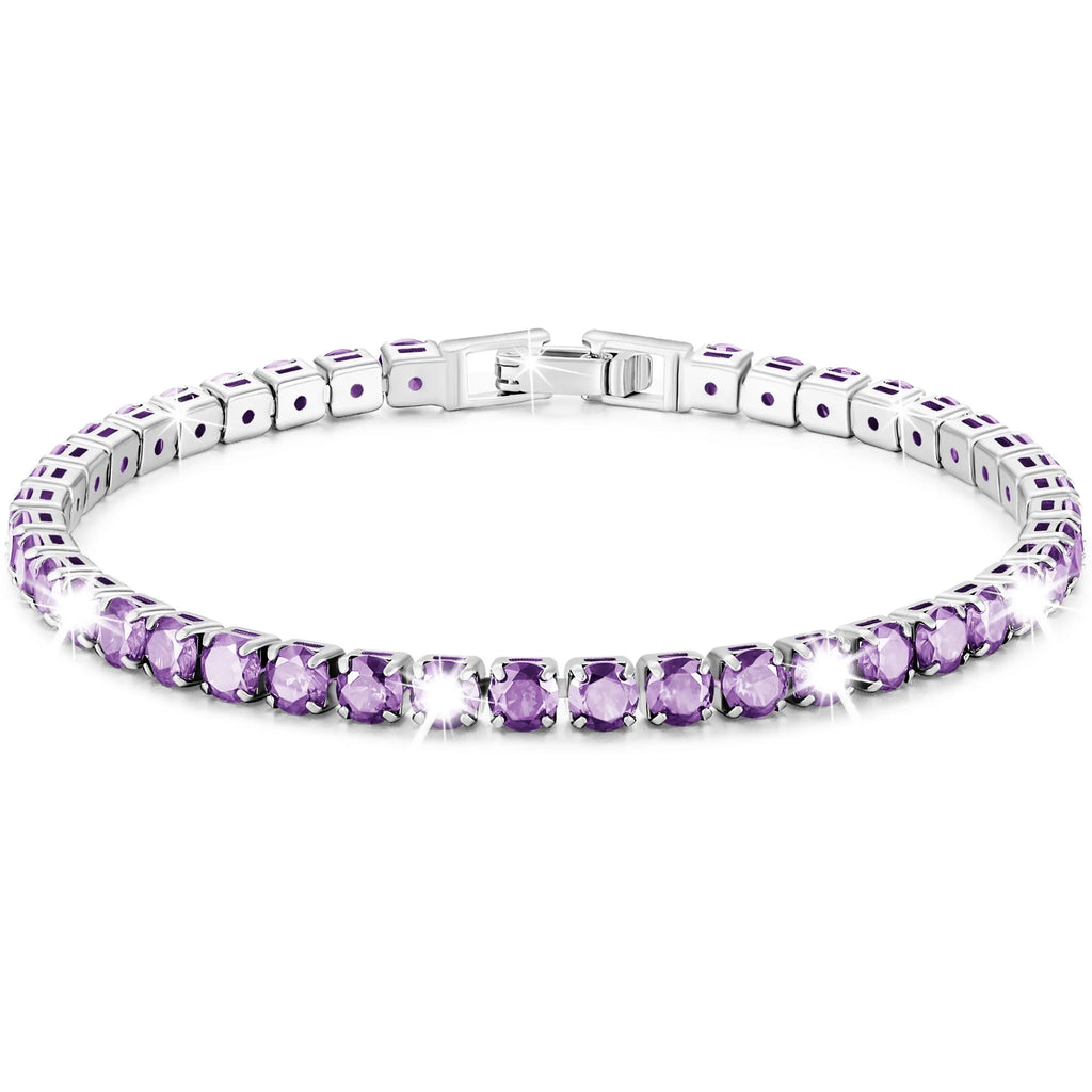 Tennis Bracelets for Women Girls CZ S925 Sterling Silver February Birthstone Bracelets with Purple Amethyst Birthday Valentines Day Jewelry Gifts Teen Her Wife Female Mom Adult Kids Age Ideas