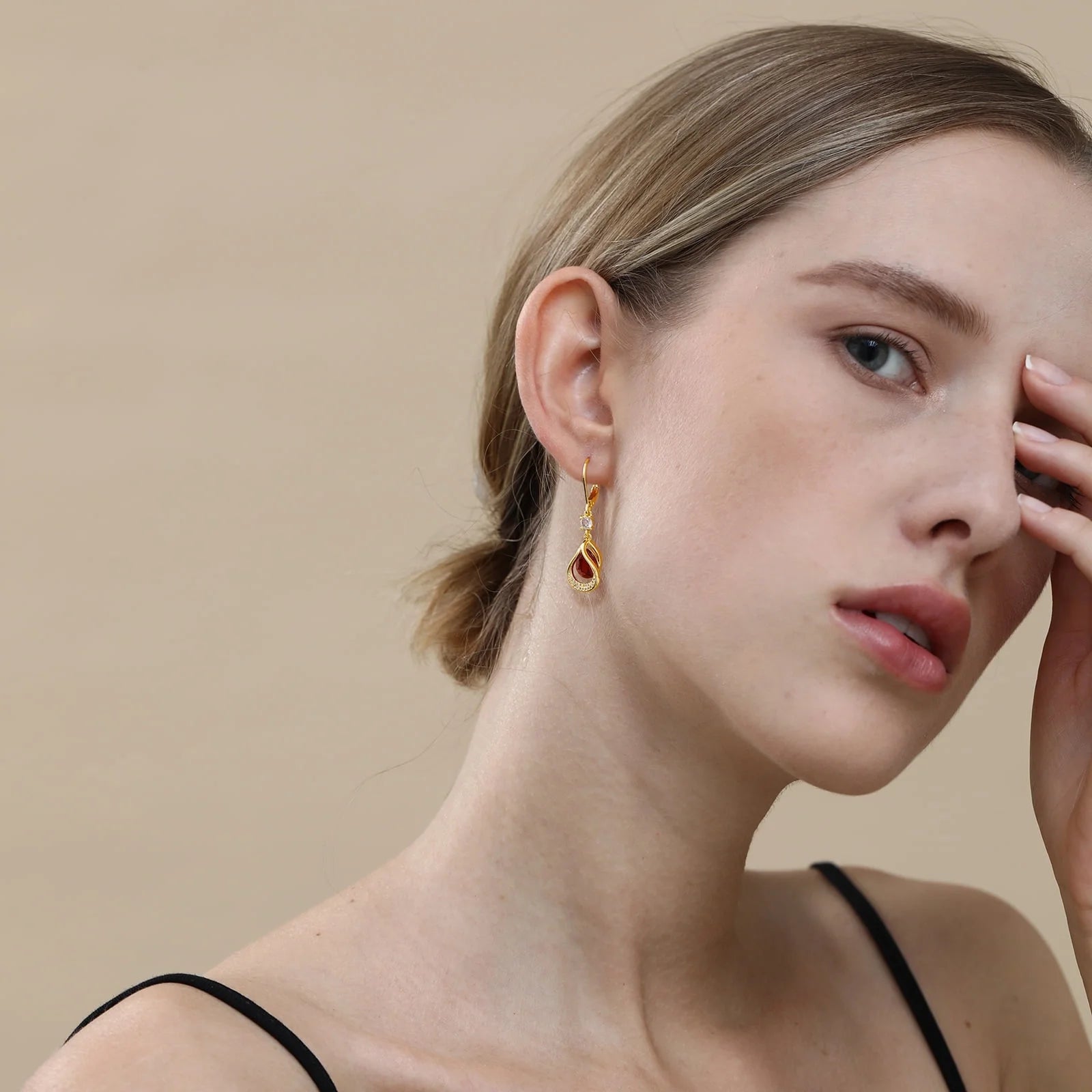 18K Gold Plated Drop Earrings for Women Girls Hypoallergenic January Birthstone Earrings with Red Garnet Birthday Valentines Day Jewelry Gifts Teen Her Mom Girlfriend Adults Wife Kids Age Ideas