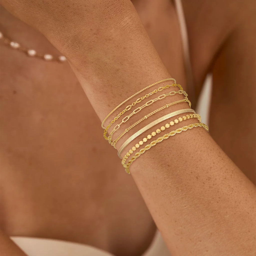7PCS Gold Plated Bracelets for Women Stack Set Trendy Stackable Non Tarnish Paperclip Chain Bracelets