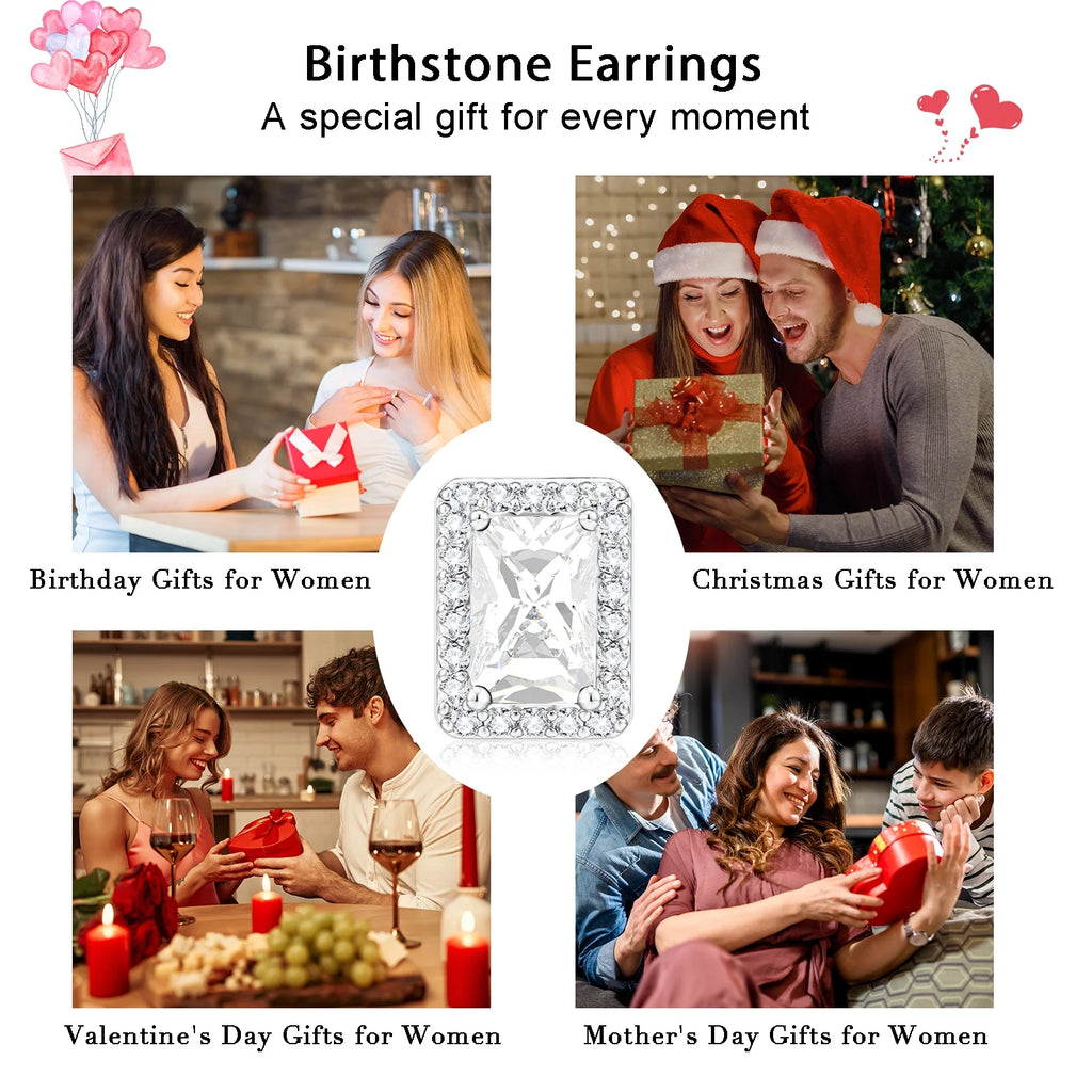 Rectangle Necklaces for Women Girls CZ S925 Sterling Silver March Birthstone Pendant with Blue Aquamarine Birthday Valentines Day Jewelry Gifts Teen Her Mom Adults Wife Girlfriend Kids Ideas