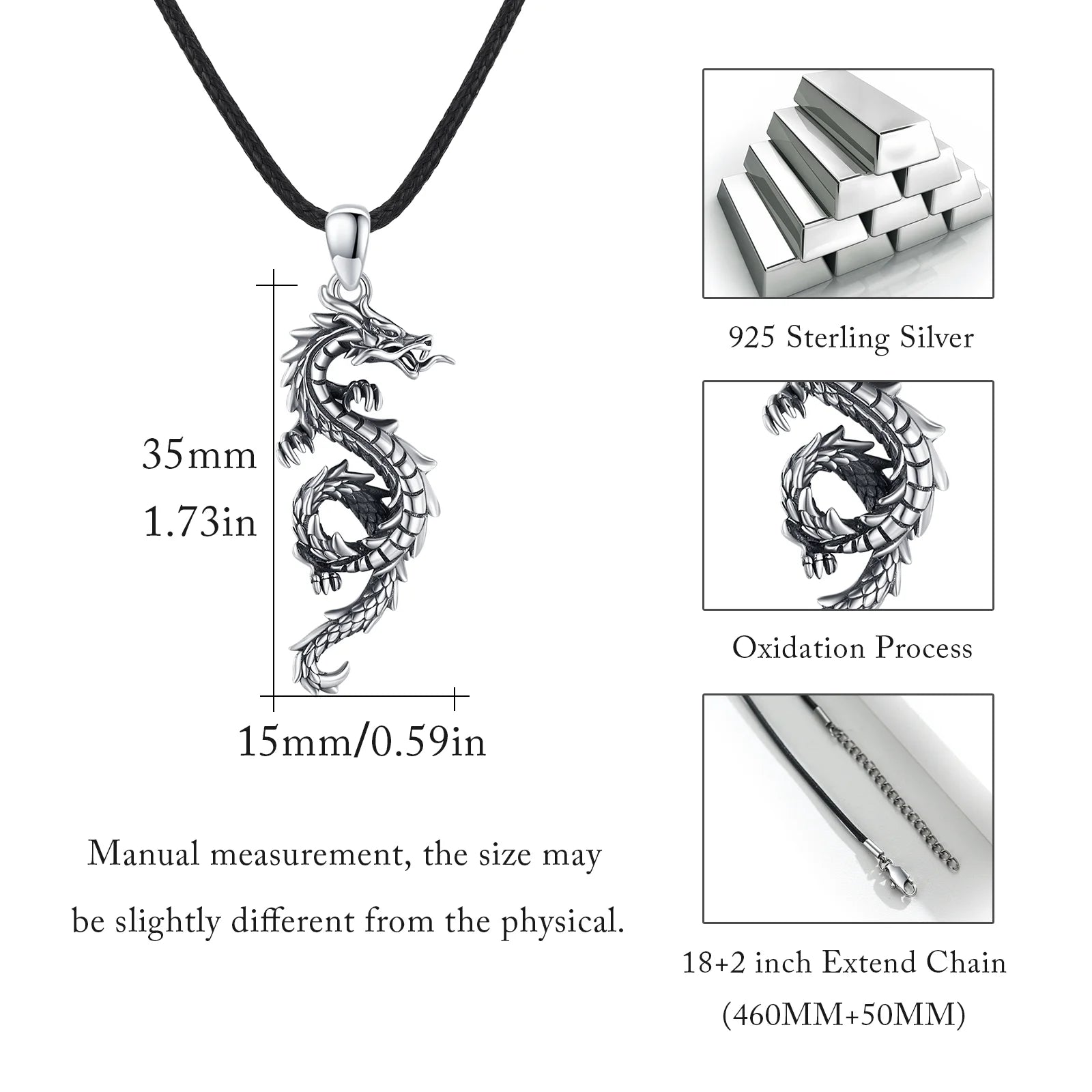 Dragon Necklace for Men 925 Sterling Silver Pendant Necklaces for Son Jewelry Birthday Gift