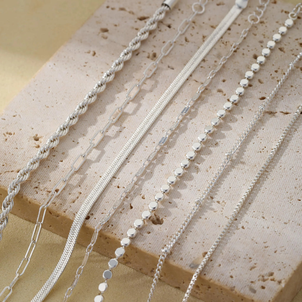 Silver Plated Bracelets for Women Stack Set Trendy Stackable Non Tarnish Paperclip Chain Bracelets for Women