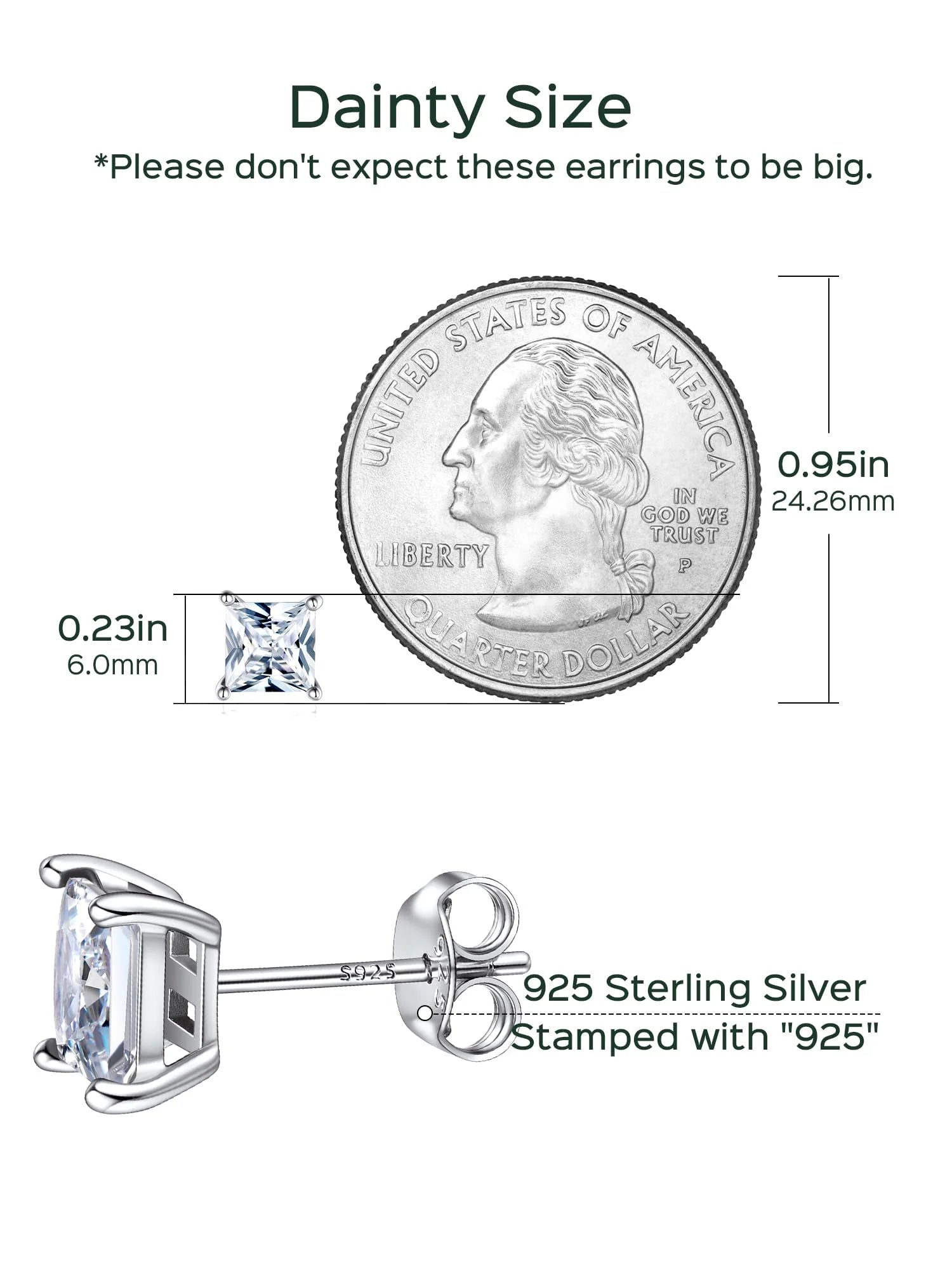 Elegant Women'S 925 Sterling Silver Stud Earrings with Sparkling Zirconia - Hypoallergenic, Screw-Back Design for Everyday & Special Occasions