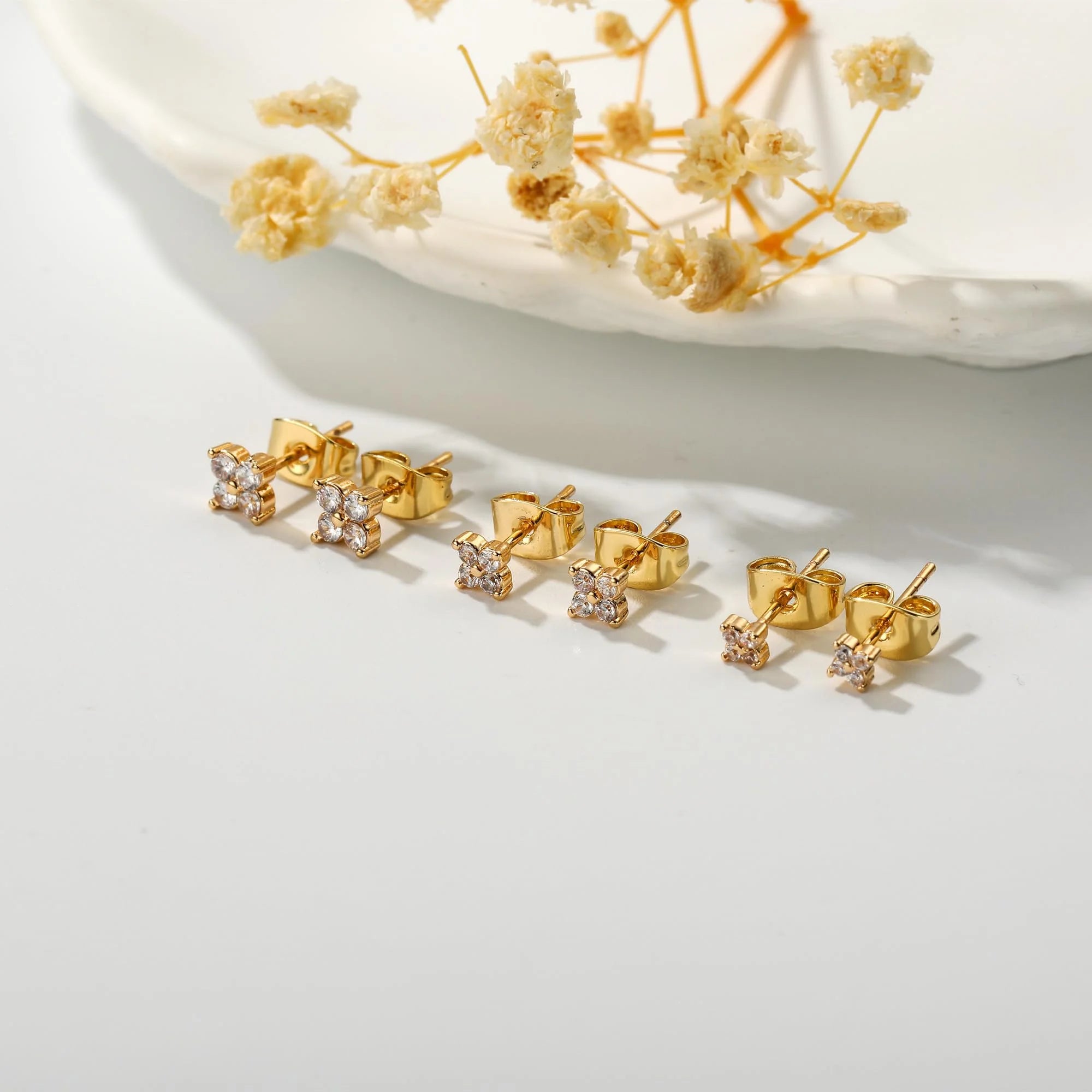 3 Pairs 18K Gold Plated Flower Stud Earrings for Women Hypoallergenic Post Earring Sets Birthday Valentines Day Jewelry Gifts Teen Girlfriend Wife Her Female Tween Daughter Adults Age Ideas