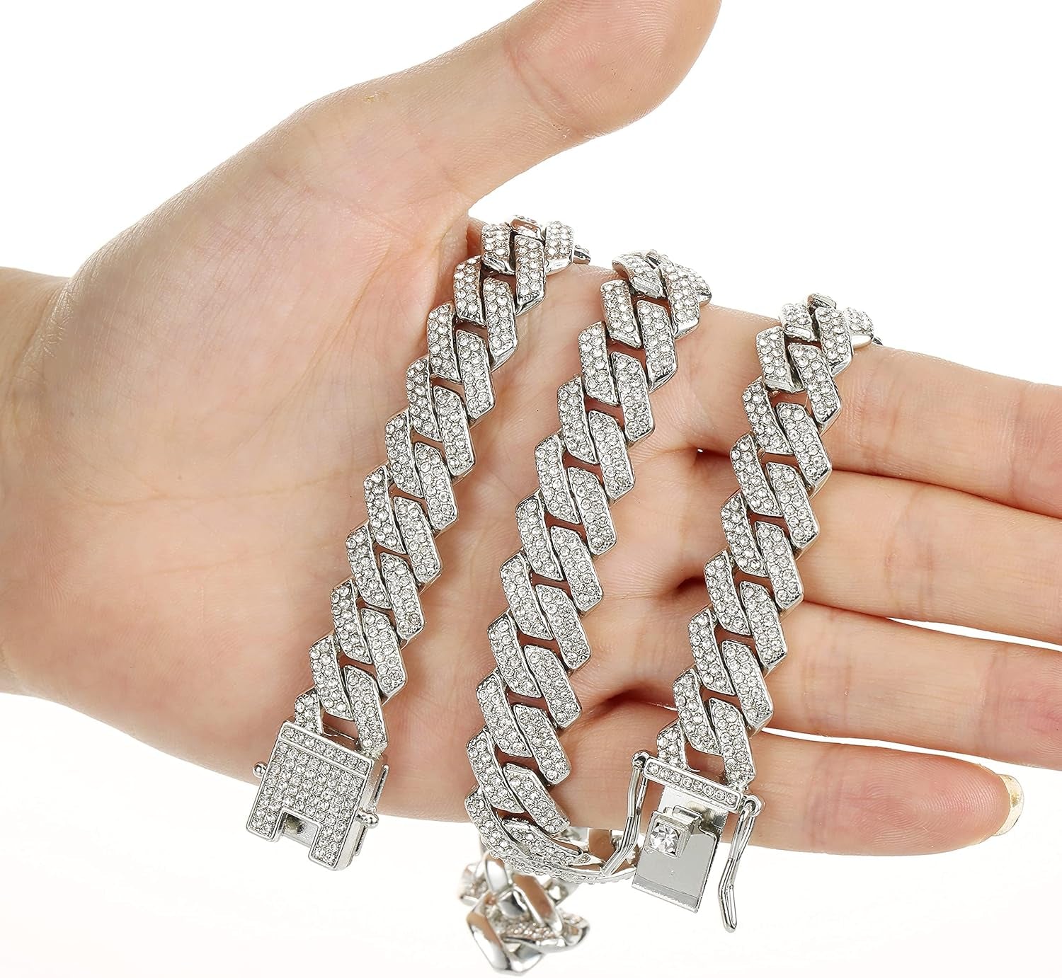 Mens Cuban Link Chain Iced Out Silver Miami Cuban Necklace Bling Diamond Chain Hip Hop Jewelry with Gift Box for Women