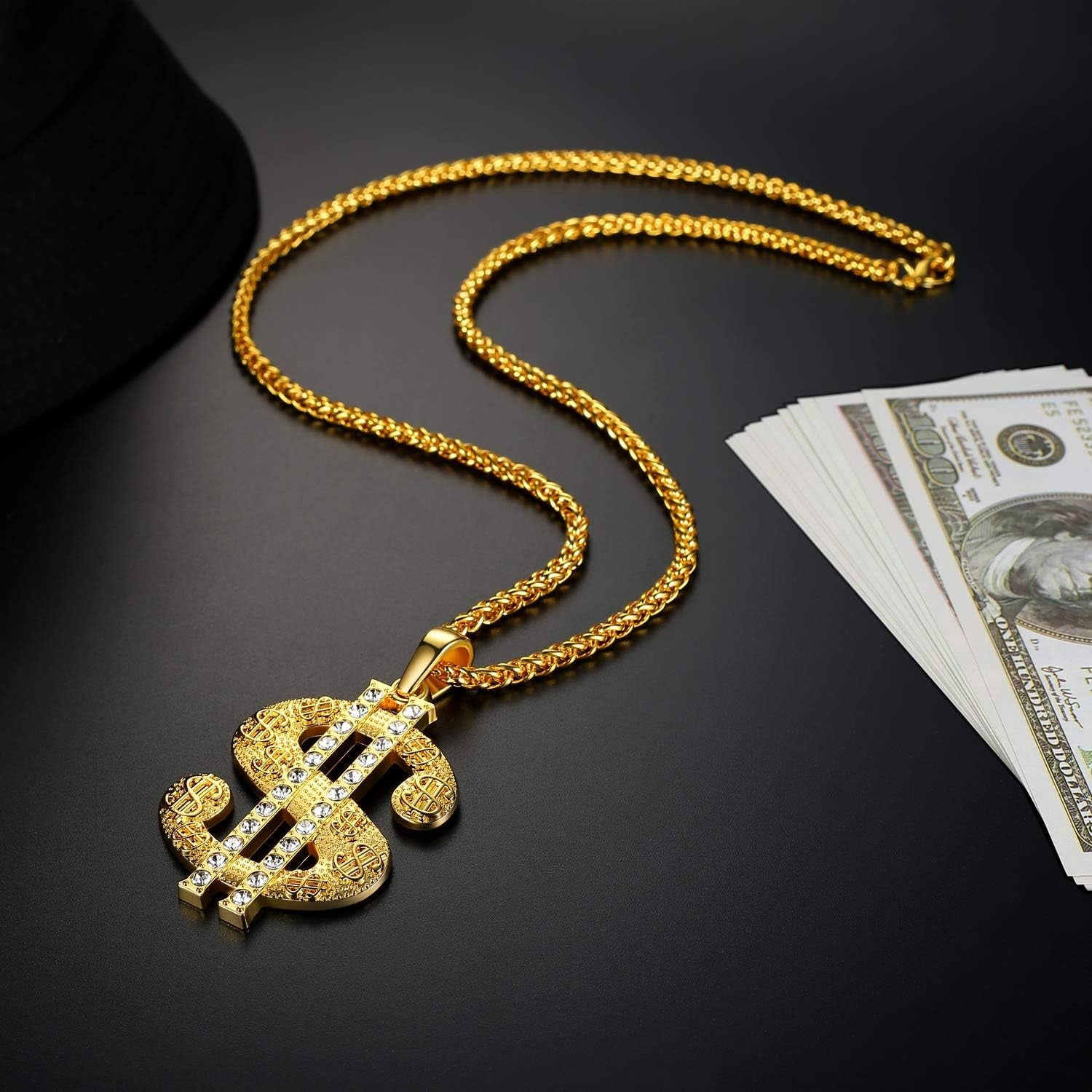 Gold Chain for Men with Dollar Sign Pendant Necklace