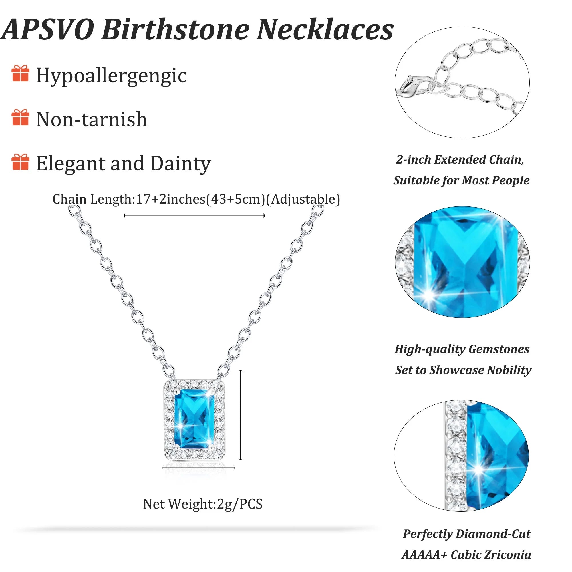 Rectangle Necklaces for Women Girls CZ S925 Sterling Silver March Birthstone Pendant with Blue Aquamarine Birthday Valentines Day Jewelry Gifts Teen Her Mom Adults Wife Girlfriend Kids Ideas