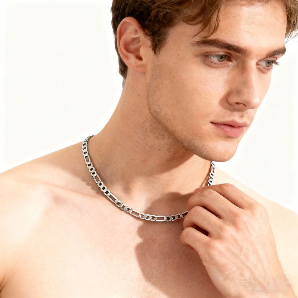 3 Pcs Silver Necklaces for Men Boys Women Stainless Steel Cuban Figaro Herringbone Chains Set Birthday Valentines Day Jewelry Gifts Teen Him Husband Dad Adults Kids Ideas 16/18/20/22/24 Inch