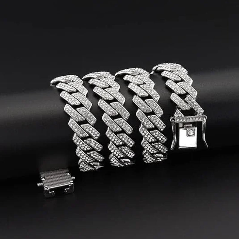 Fashion Diamond Watch for Men Iced Out Wristwatch Band Trim Hip Hop Bracelet Necklace Set